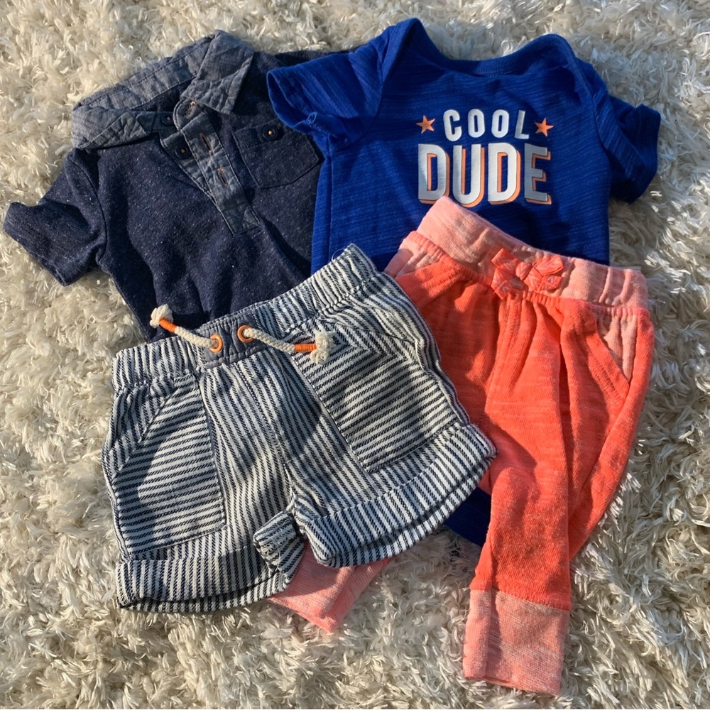 CAT & JACK AND CHEROKEE LOT OF 4 PIECES 0-3 & 3-6 MONTHS